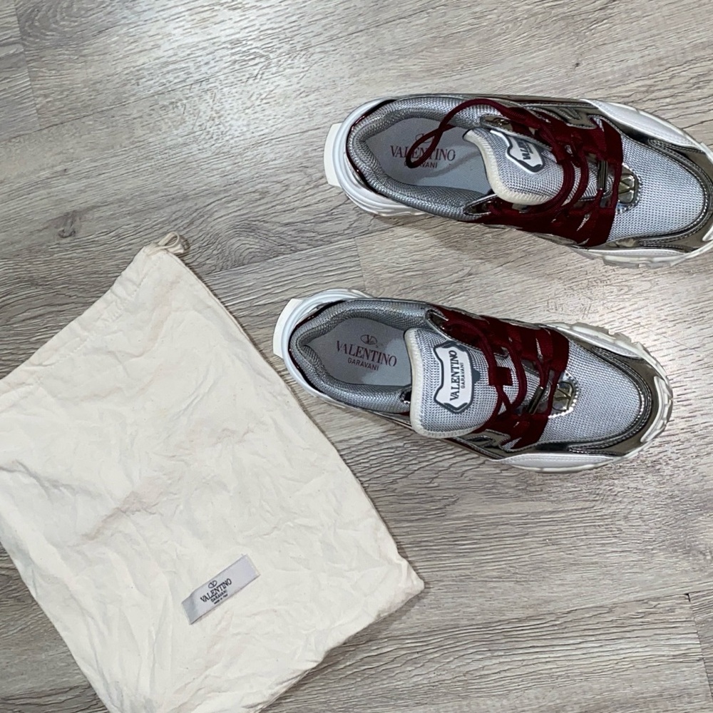 VALENTINO GARAVANI  Sneaker Climber Sliver/Burgundy EUR 38.5 USA W8-8.5 M 7-7.5 - Picture 5 of 16